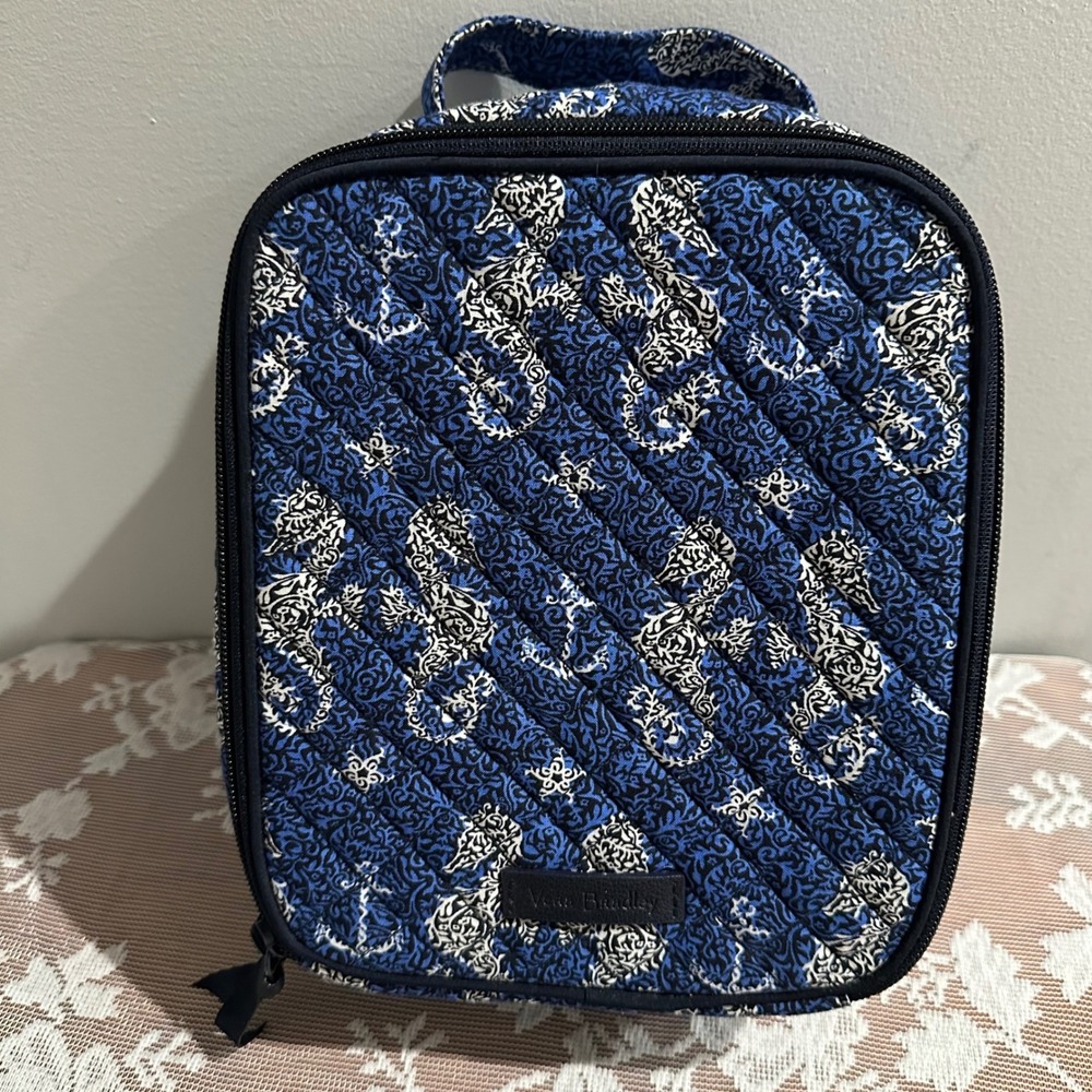 Vera Bradley Quilted Lunch Bag Seahorse of Course Case Blue Nautical Pattern
